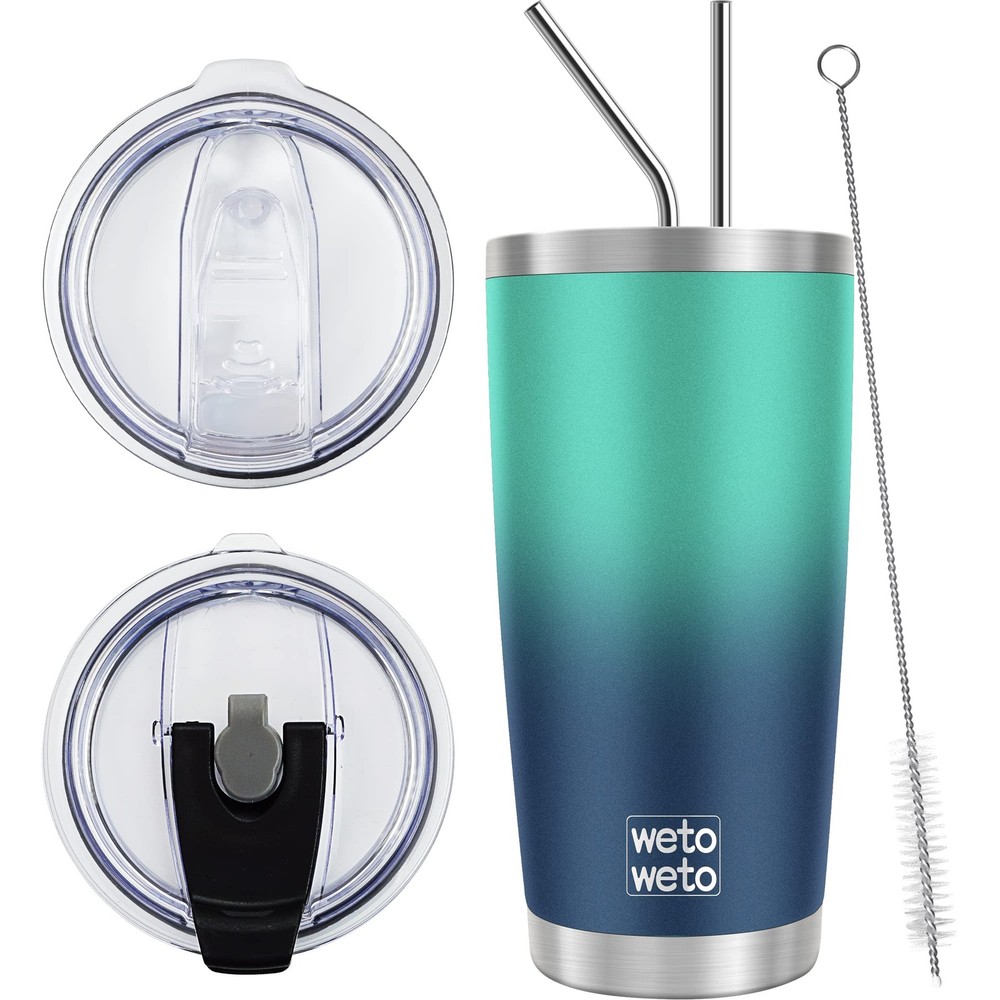 20oz Stainless Steel Insulated Coffee Tumbler with 2 Lids & 2 Straws