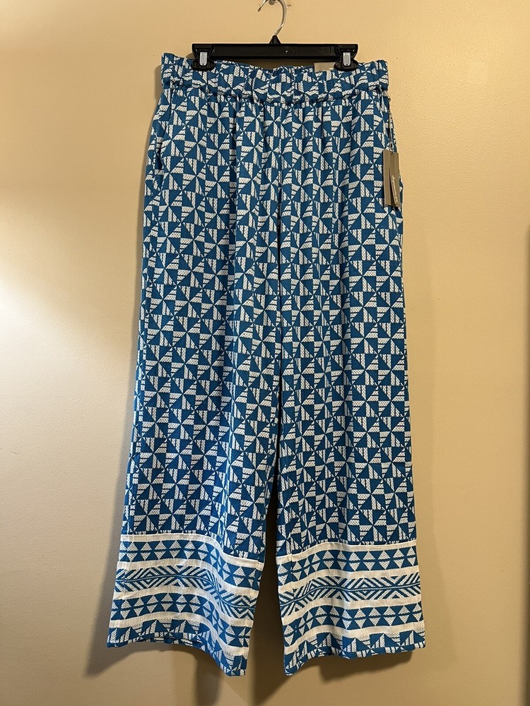 Soft Surroundings Narah Blue White Geometric Print Pants Size Large