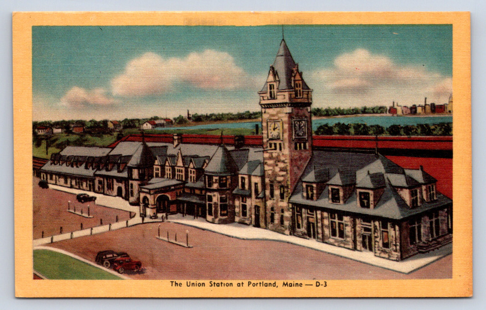 Vintage Postcard Union Station Portland Maine Clock Tower