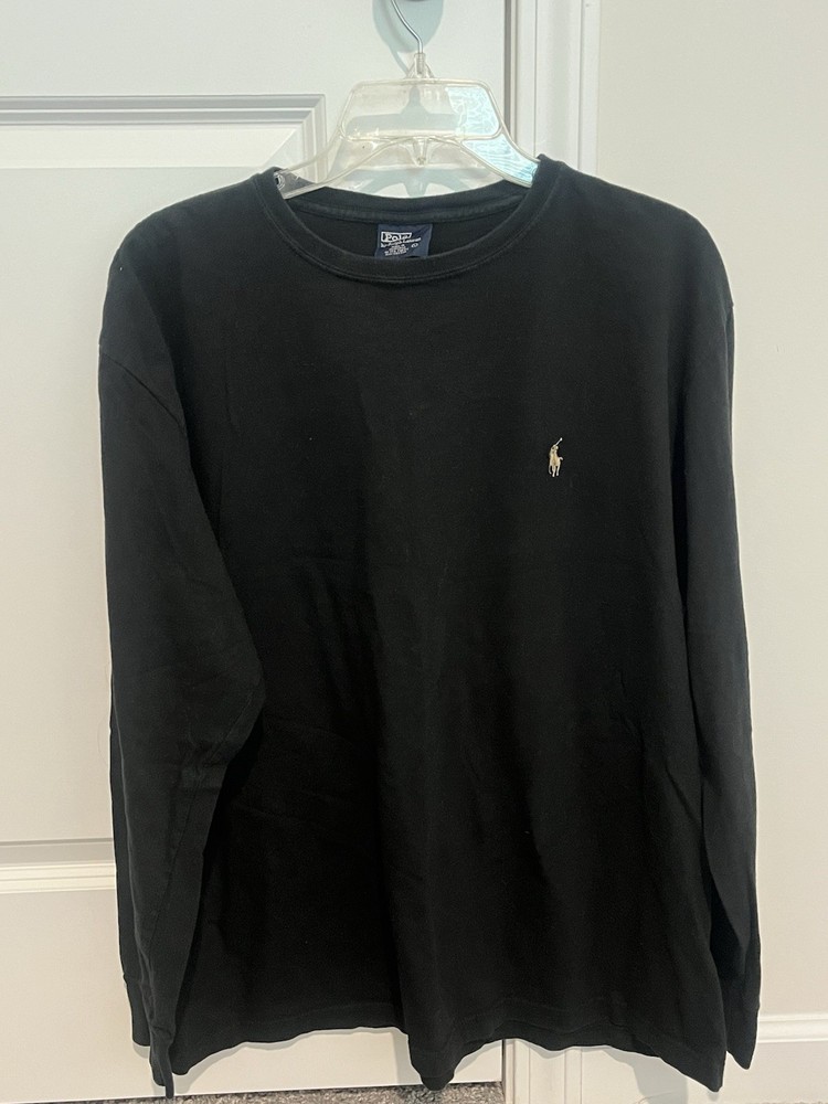 Polo Ralph Lauren Men's Black Long Sleeve Jersey Cotton T-Shirt Logo Size L