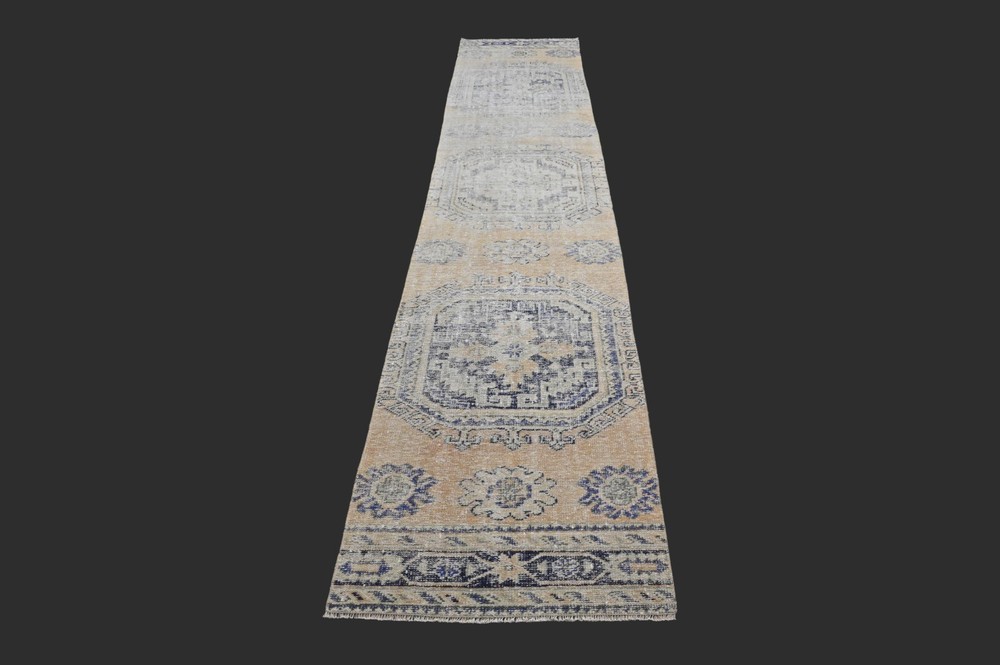 Vintage 2x13 Turkish Oushak Runner Rug Handmade Anatolian Boho Kilim ORANGE