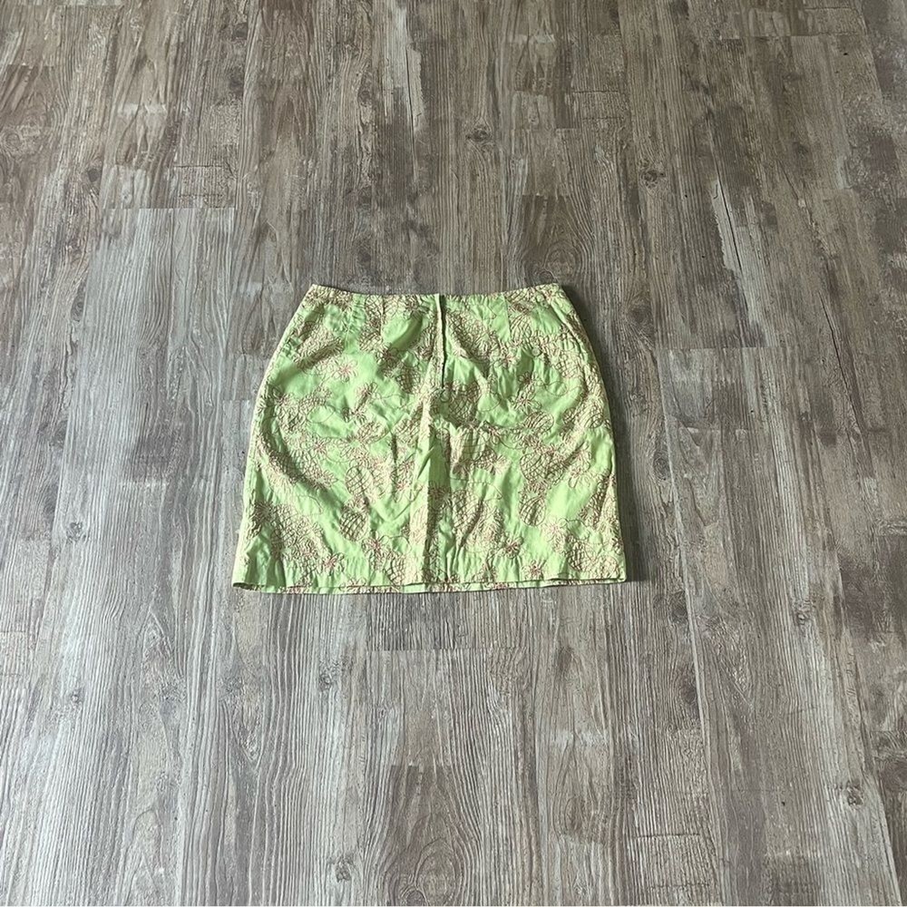 Vintage Lilly Pulitzer Pastel Green Yellow Pineapple Embroidered Skirt Size 10