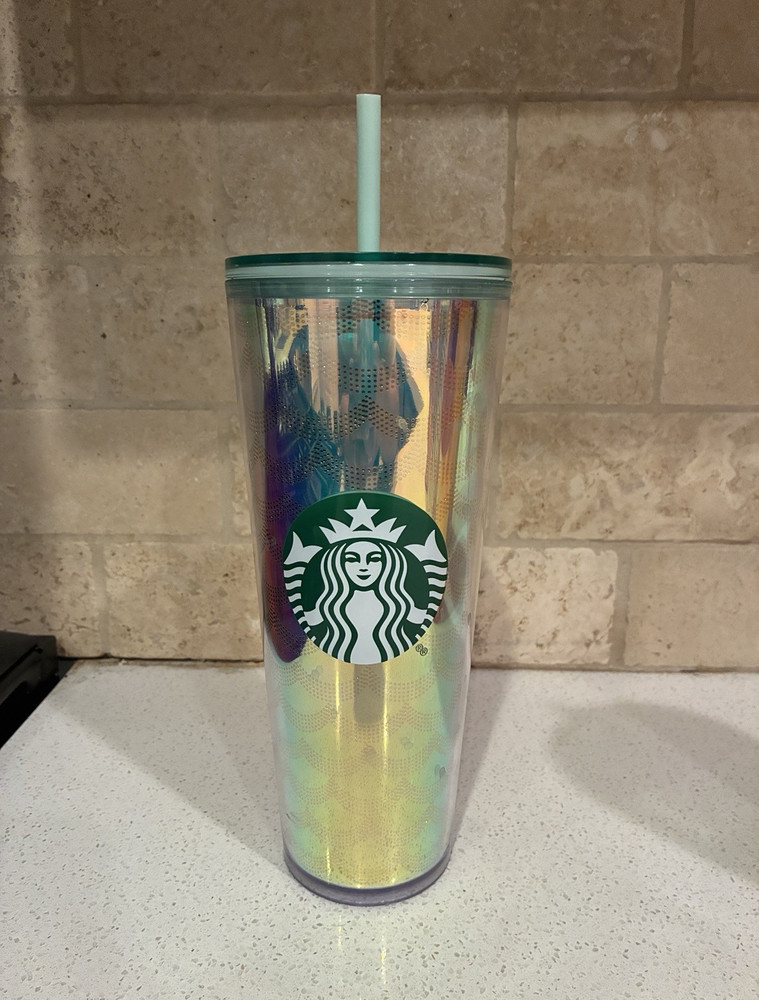Starbucks Iridescent Plastic Cold Cup Tumbler 24 oz w/ Lid & Straw
