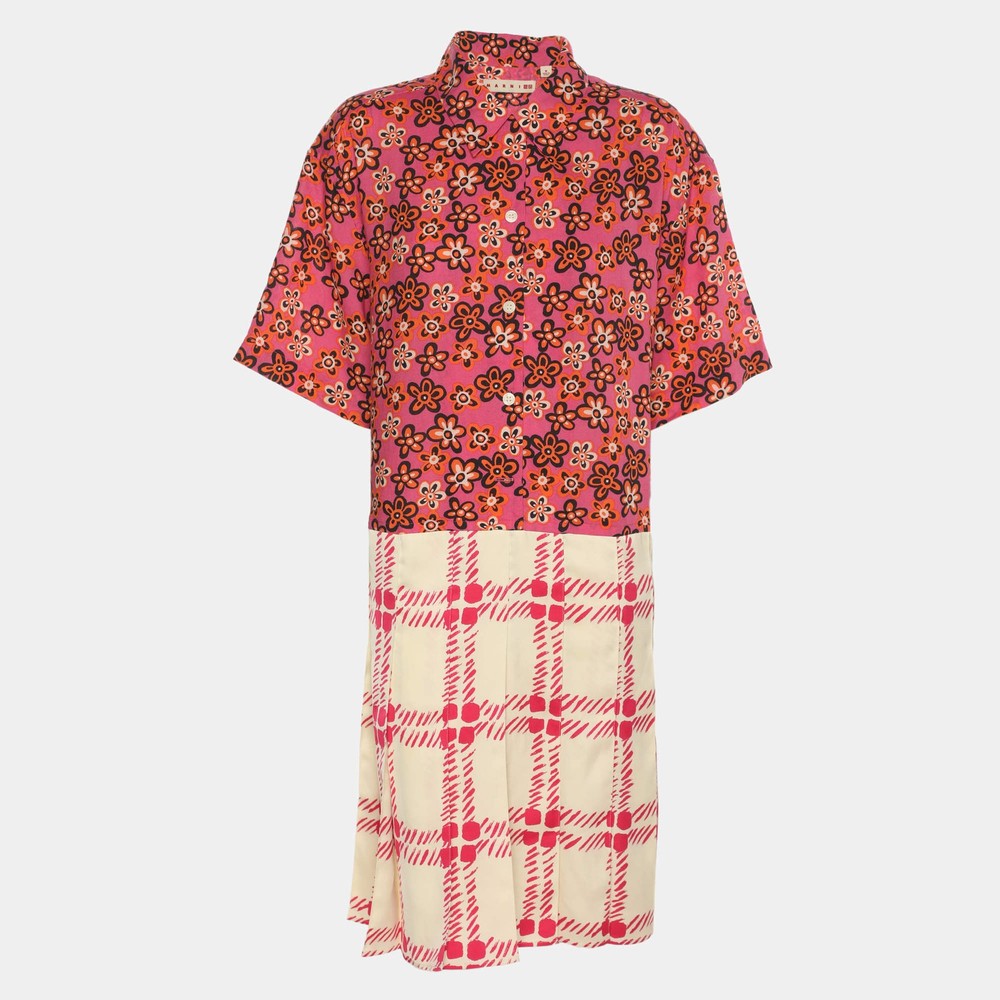 Marni Multicolor Lyocell and Linen Pleated Mini Dress M
