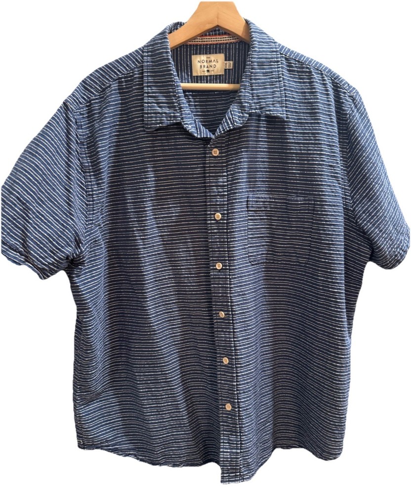 The Normal Brand Shirt Men XXL Blue Casual Short Sleeve  Button Down Cotton