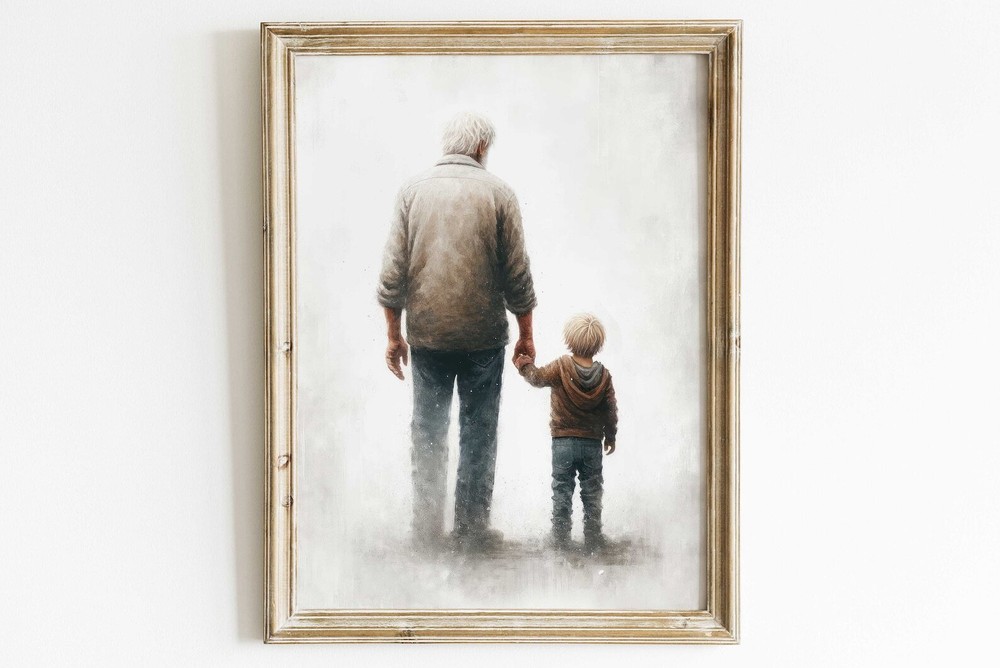 Grandfather Grandson Print Grandpa Gift Grandkids Wall Art Grandfather Portrait