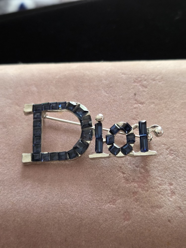 Vintage DIOR Rhinestone Novelty Brooch Blue Baguettes D I O R