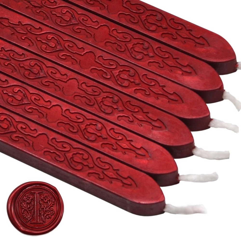 6PCS Blood Red Sealing Wax Sticks with Wick, Suitable for Envelope, Invitation,