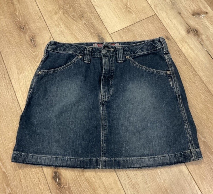 Silver Jeans Vintage Denim A-Line Short Skirt Dark Blue Button Pocket Size 30