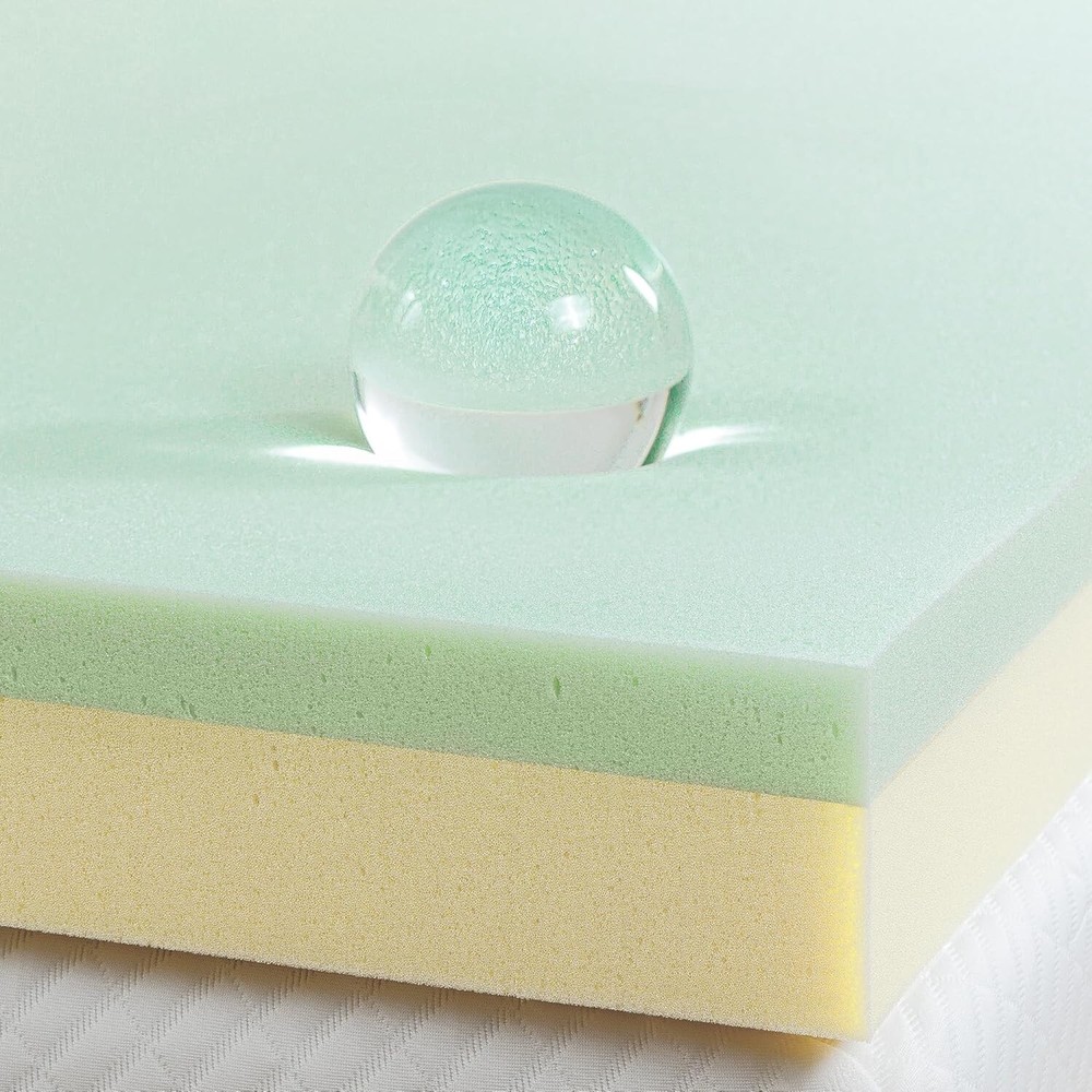 CertiPUR® Twin Memory Foam Mattress Topper - Green Tea & Charcoal Infused