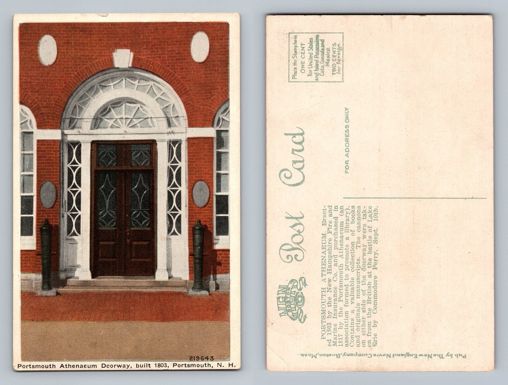 Portsmouth, NH-New Hampshire, Athenaeum Doorway View PC Old Vintage Postcard