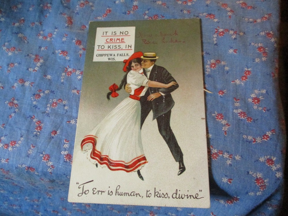 Postcard 1909 Chippewa Falls Wis Comic It is no Crime to Kiss in Chippewa Falls