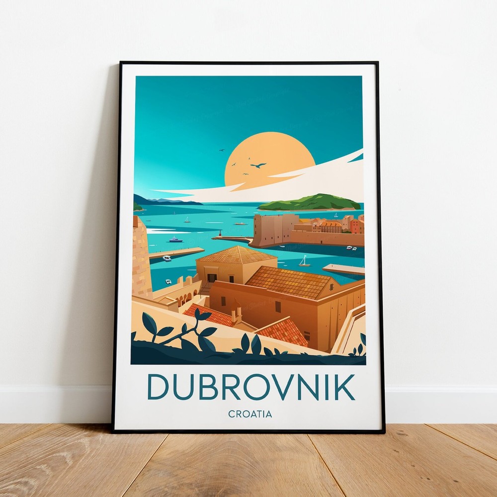 Dubrovnik Croatia Travel Poster Print Old City Wall Art