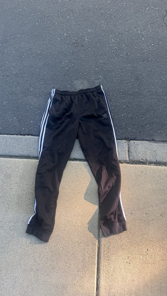 adidas Men's L Black/White Polyester Track Pants Striped Elastic Drawstring
