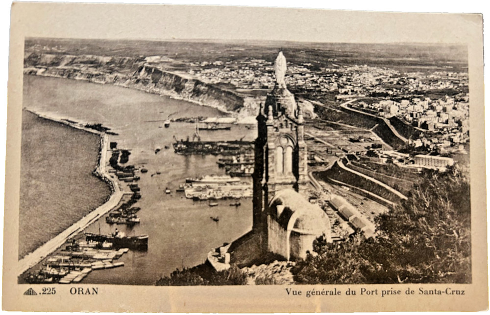 Antique postcard: Aerial view of the Port of Oran, Algeria, taken frm Santa-Cruz