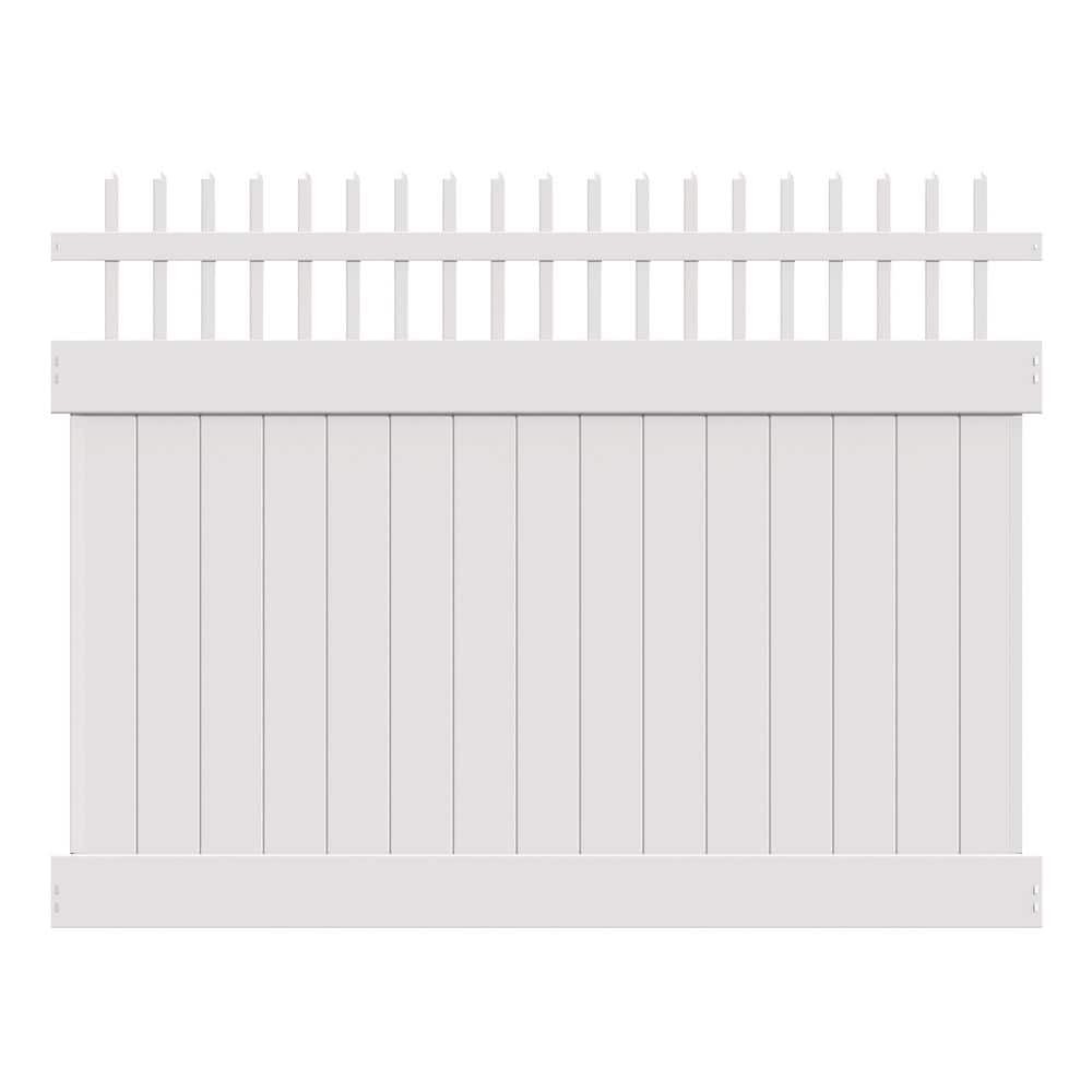 Carson 6x8 White Open Picket Vinyl Fence Panel with Decorative Top