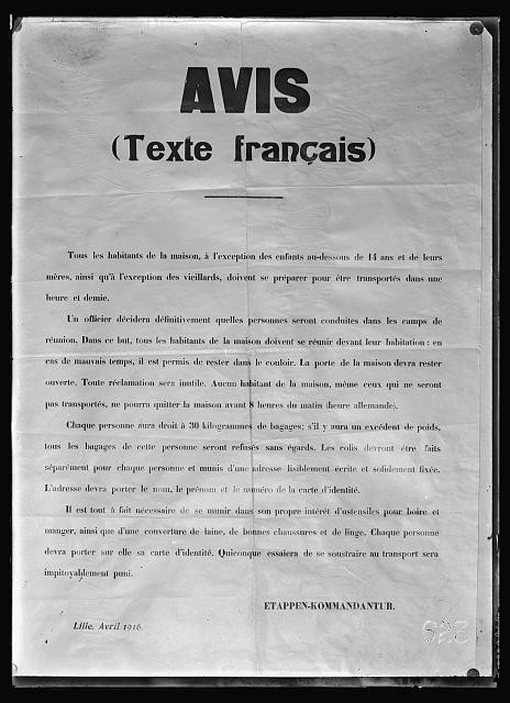 Lille France 1916 Avis Texte Francais WWI Poster Countess de St Maurice