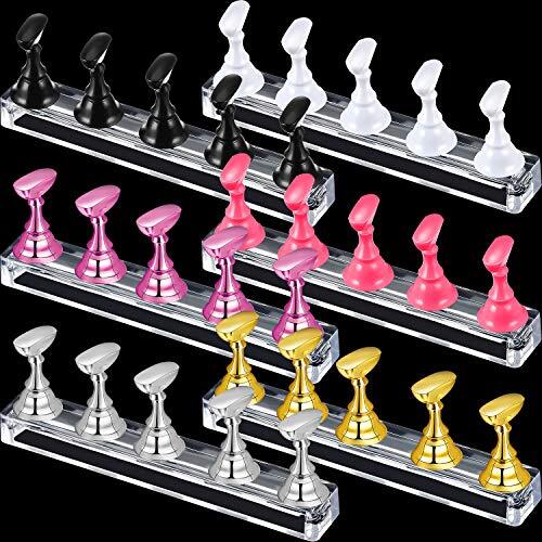 6 Sets Magnetic Nail Tip Display Gold, Silver, Light Pink, Black, White, Pink