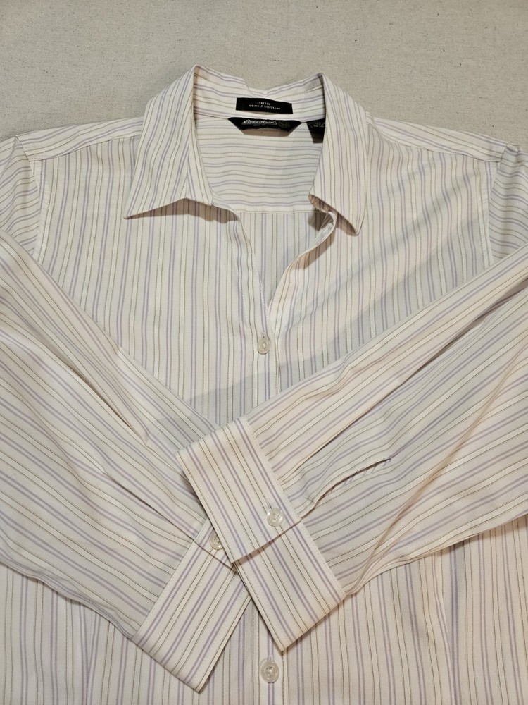 Eddie Bauer Women's Striped Three Quarter Sleeve Button Up Cotton Blouse Size L