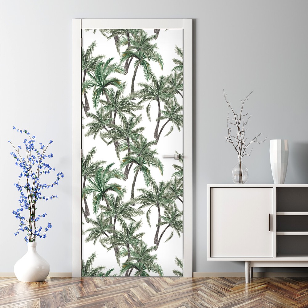 Tropical palms Bubble Free Door sticker green and brown Home Decor