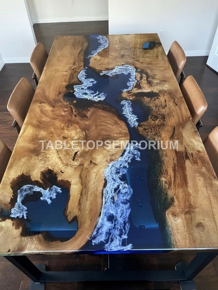 Acacia Wood Ocean Blue River Dining Custom Corridor Table hallway Déco Furniture-image