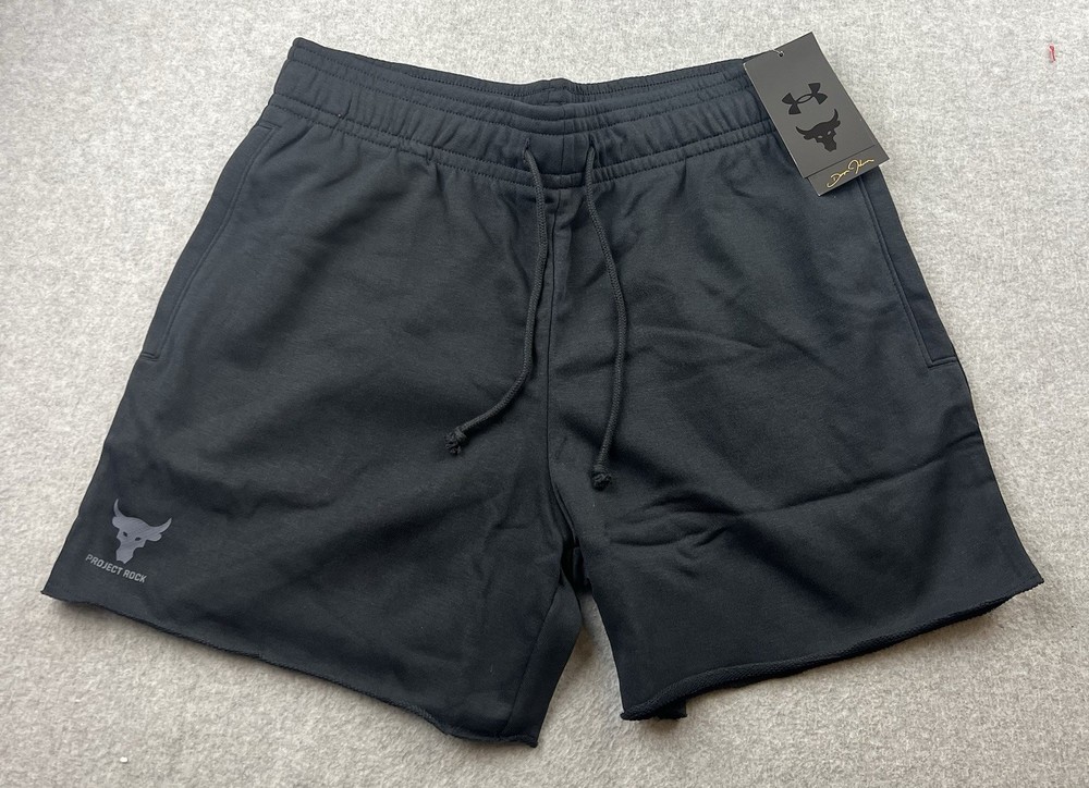 Under Armour Project Rock Terry 5” Shorts Size M Loose Fit 1385937 Black NWT