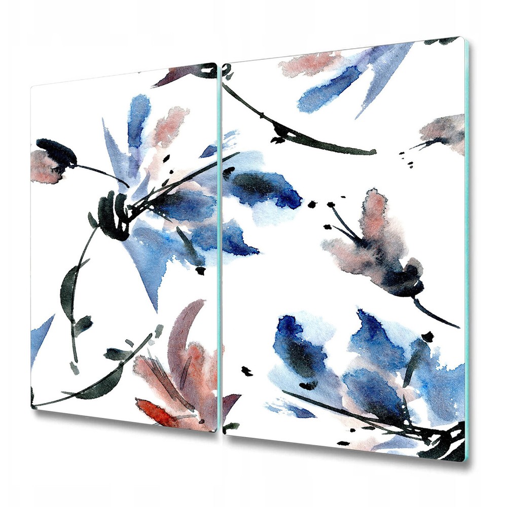 Glass Worktop Saver with Minimalistic Watercolor Flower Ink Art 30x52cm