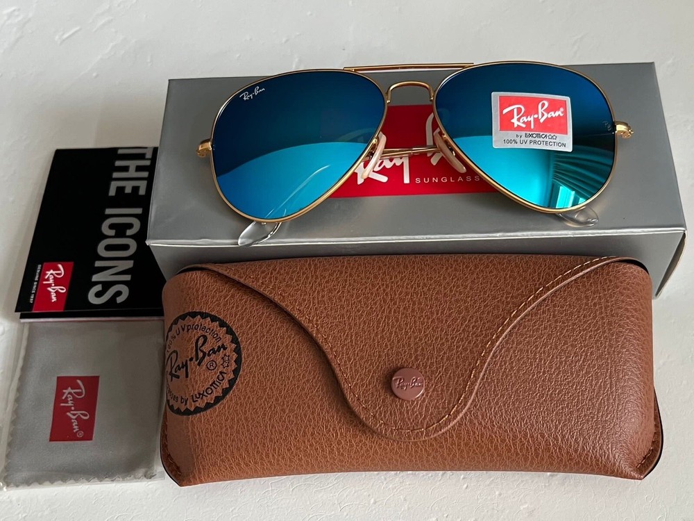 RayBan RB3025 Aviator Classic Women Sunglasses in Flash Blue Lens Unisex 58mm for Style and Comfort