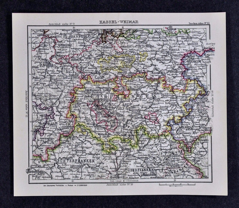 c1925 Taschen Atlas Map - Germany - Kassel Weimar Thuringen Leipzig Koberg Hof