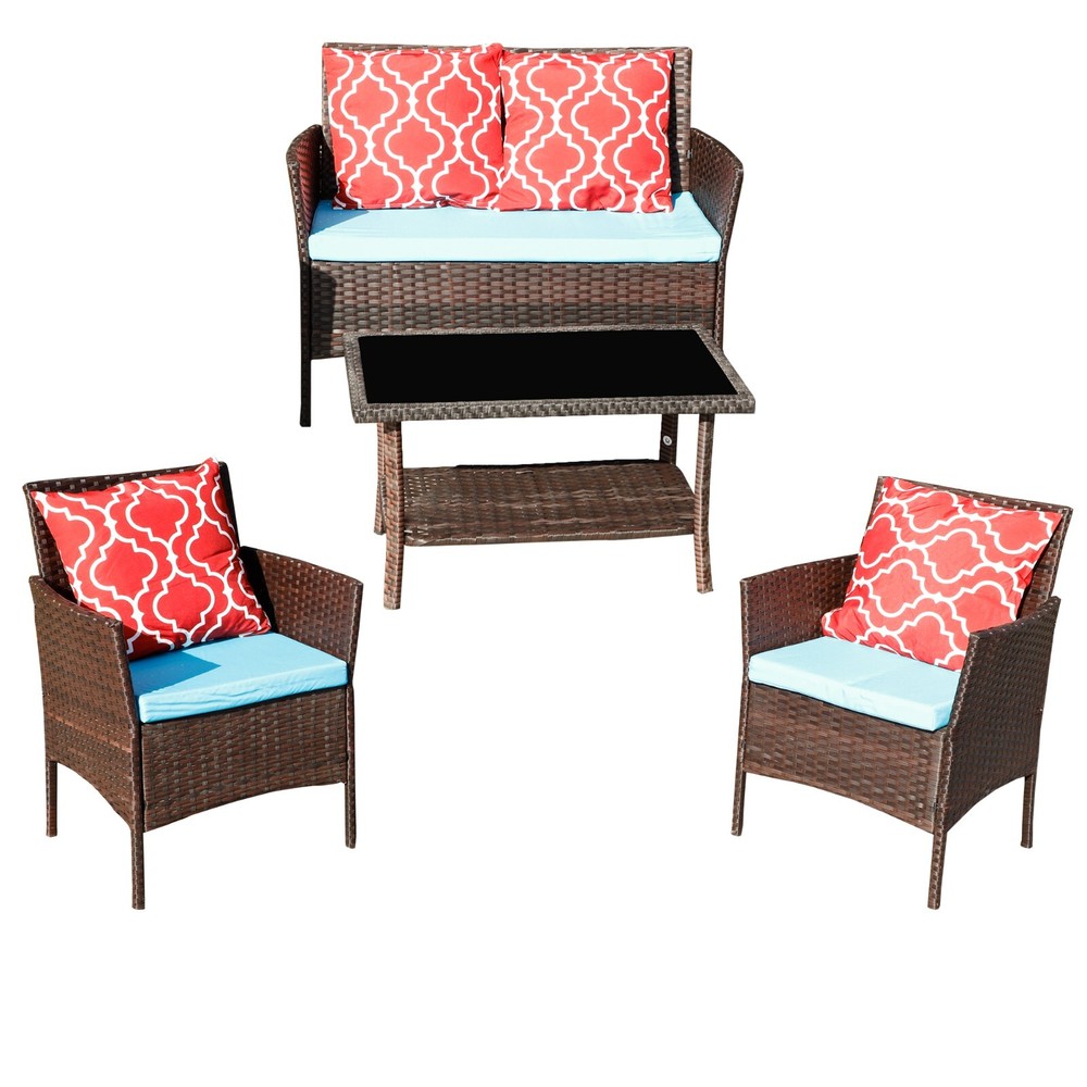 Four-Piece Sofa Set Table With Sofa Chair PE Rattan Outdoor Furniture HY4-001 Bo