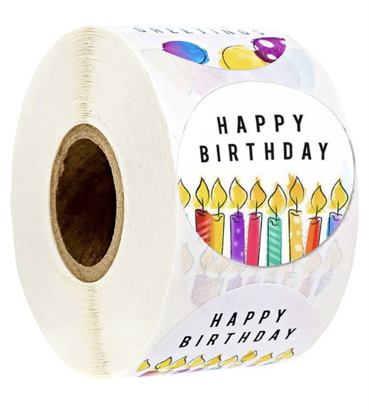 500 pcs Happy Birthday Party Celebrate Waterproof Roll 1.5” Round 6 Designs