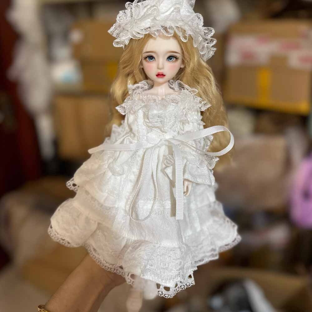 1/6 BJD Doll Girl SD Ball Jointed with Face Makeup & White Dress for Birthday Gift