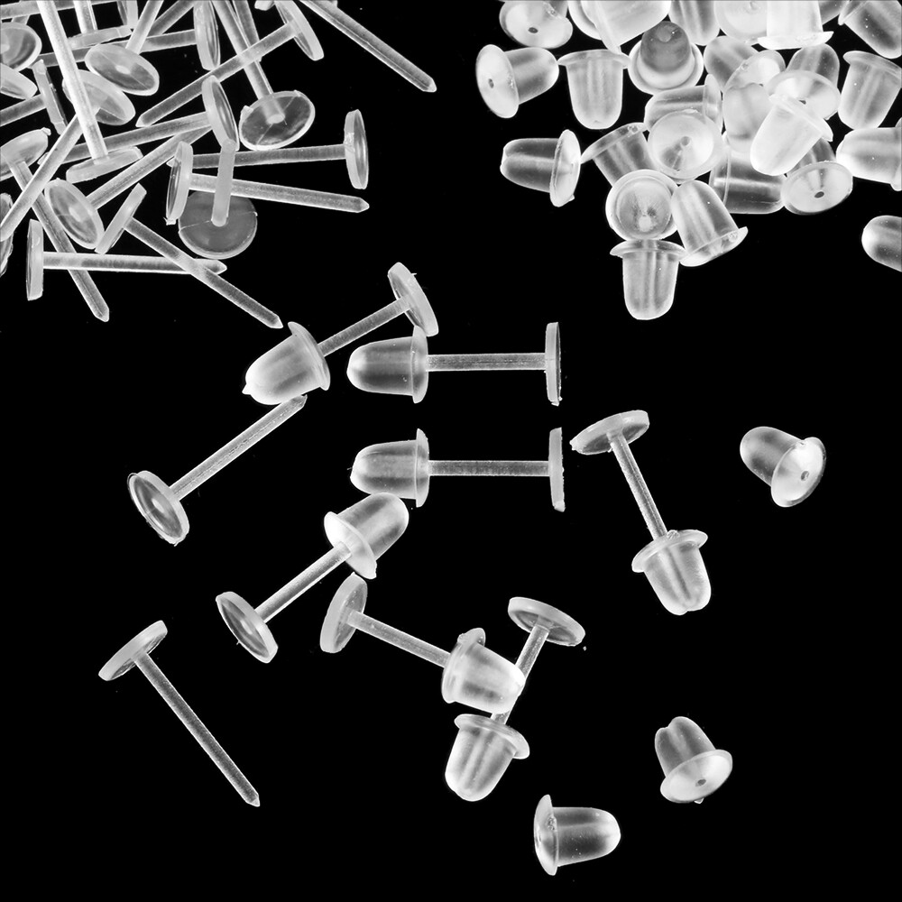 20Pairs Invisible Clear Plastic Stud Earrings Acrylic Post Silicone Back Ear Pin