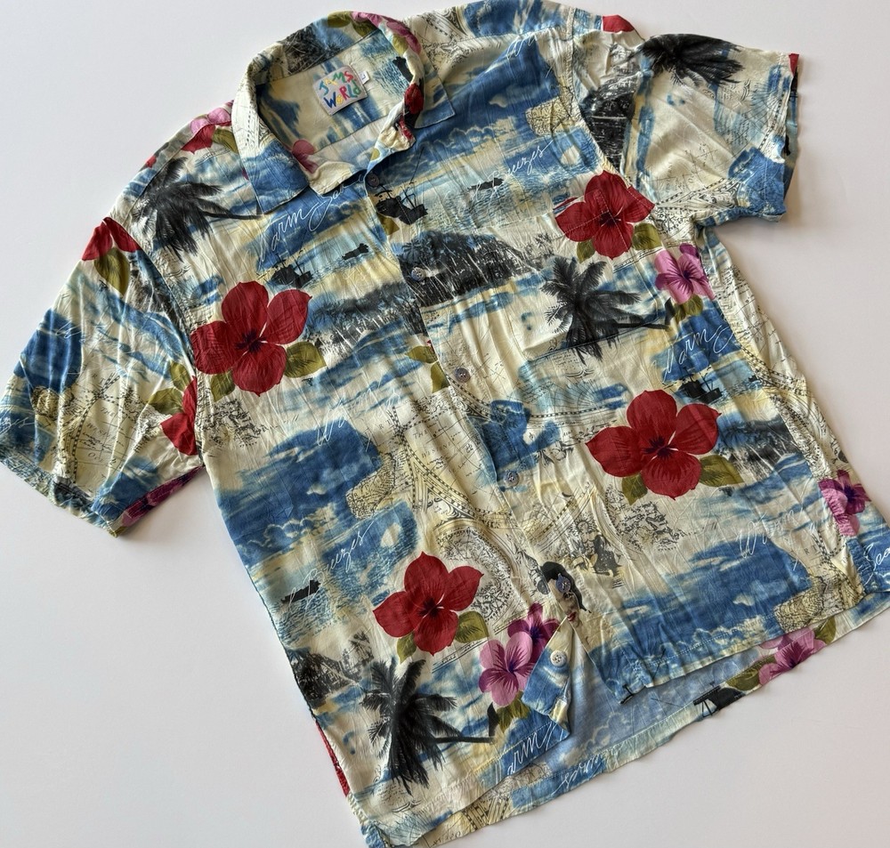 Vintage Jams World Tropique Men’s L Heidi Merrick Hawaiian Aloha Shirt Hibiscus