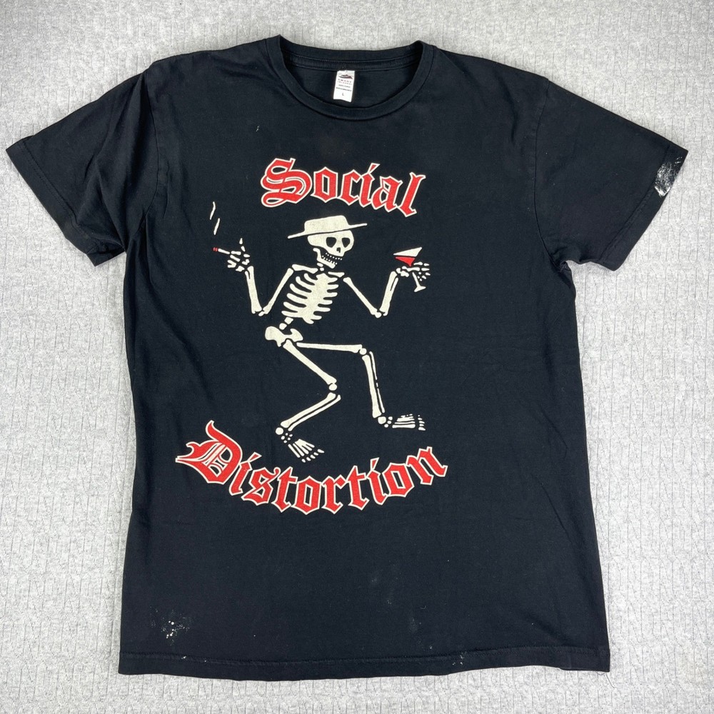 Social Distortion T-Shirt Men L Black Punk Rock Vintage 80s Logo Skeleton