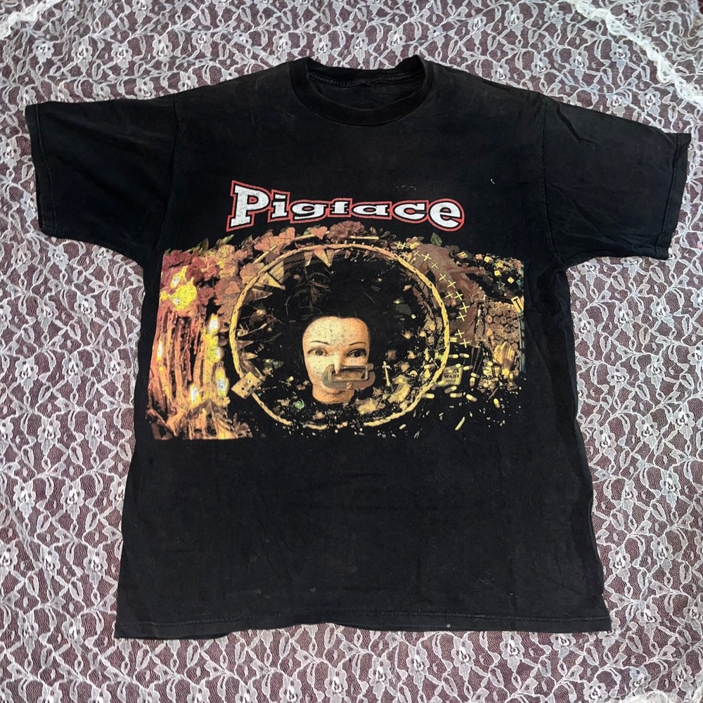 1990s Pigface Industrial Band Tee Faded Black XL Vintage