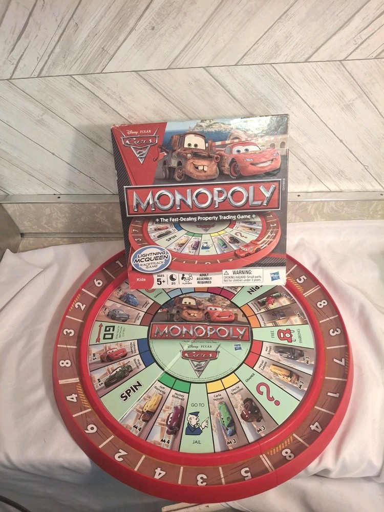 Disney Cars 2 Monopoly Game Lightning McQueen Racetrack Game 99.9% Complete READ