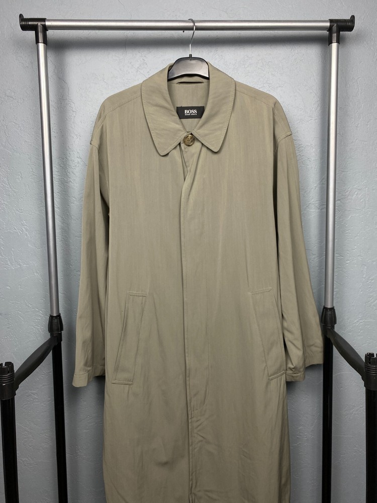 Hugo Boss Vintage Mens Long Trench Coat Wool Jacket Size L