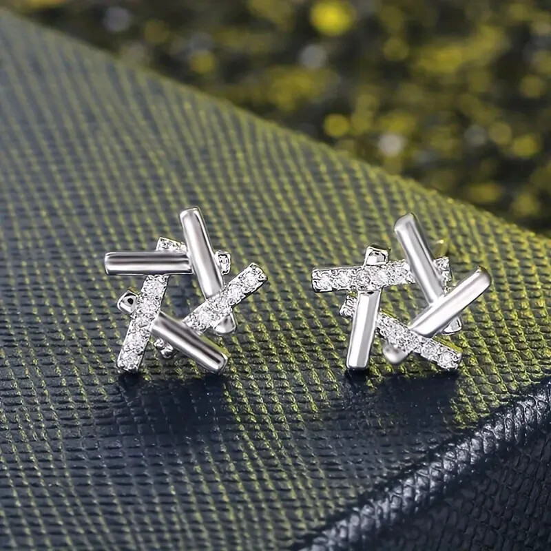 Silver Plated Star Stud Earrings with Shiny Micro Paved Zirconia