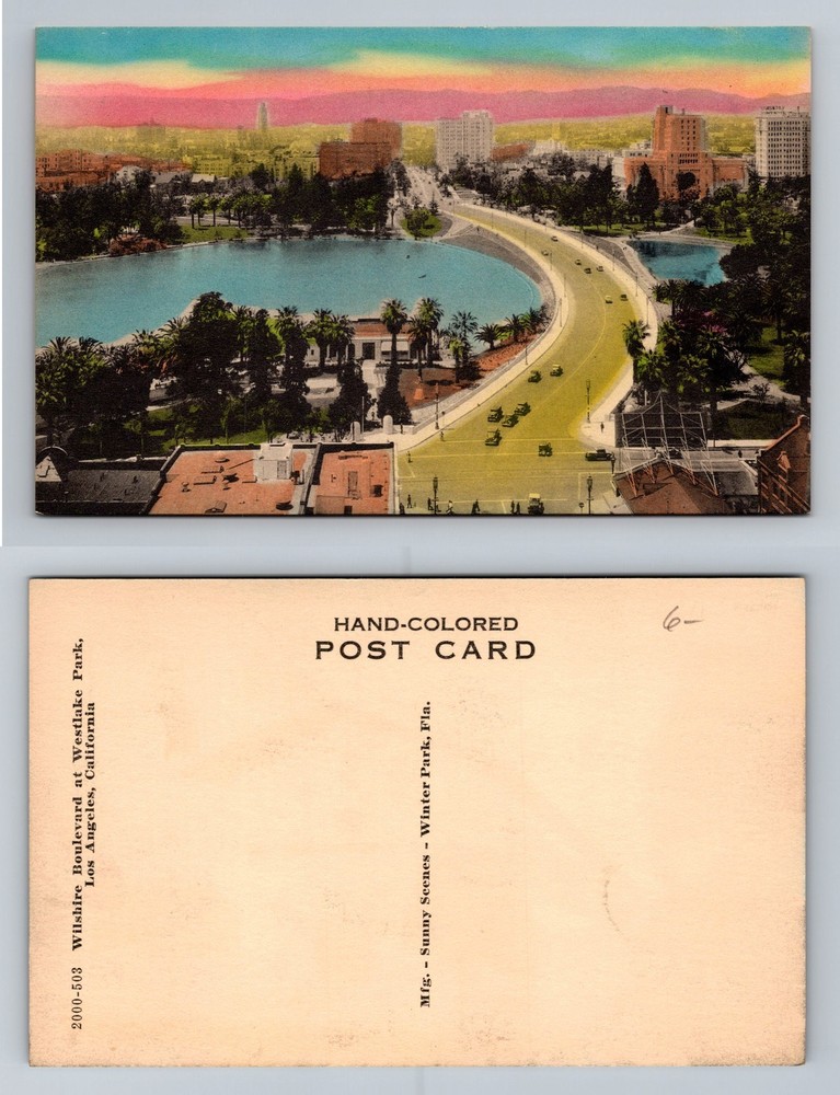 Los Angeles CA-California Wilshire Boulevard At Westlake Park Vintage Postcard