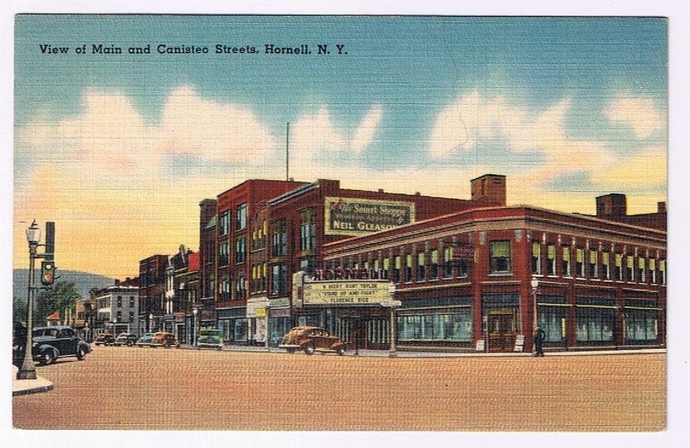 Postcard Main & Canisteo Streets Hornell New York