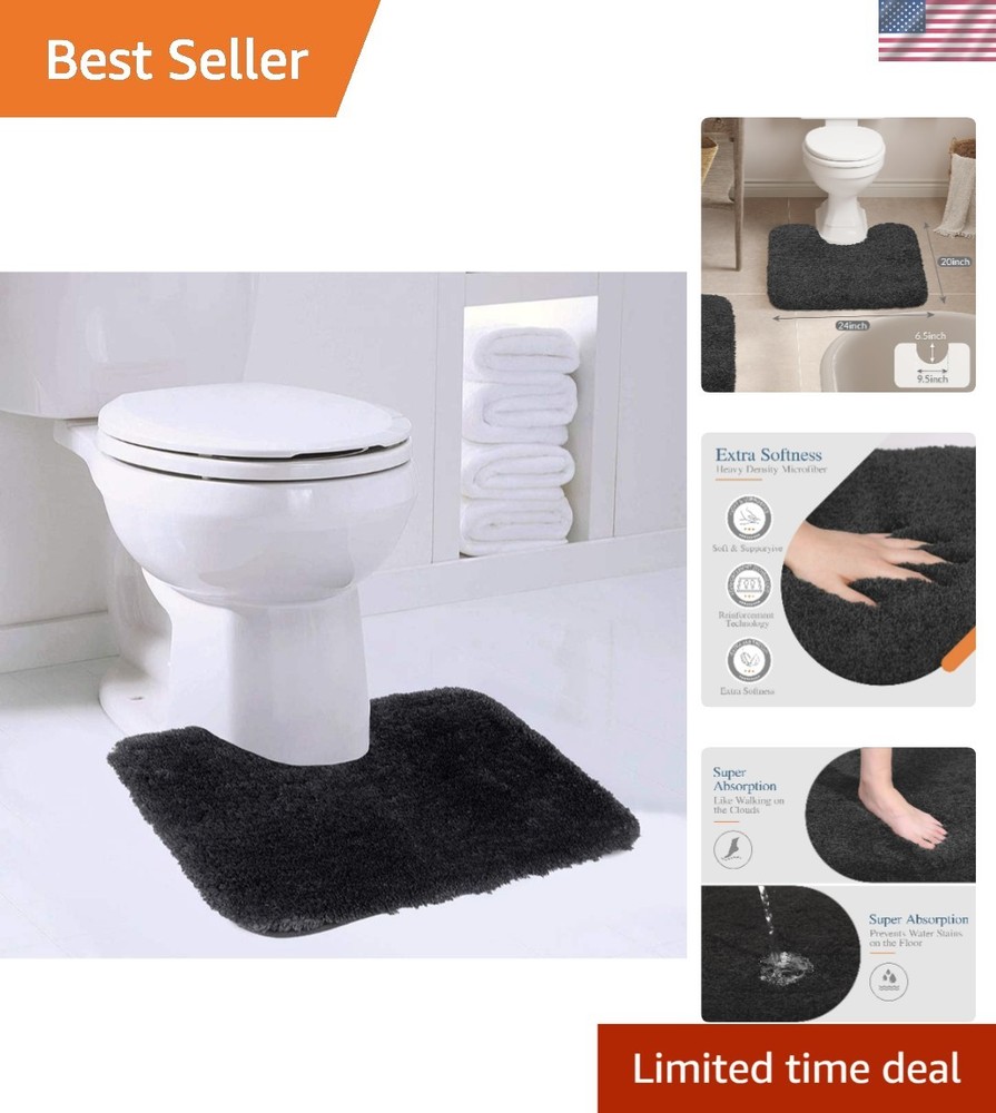 Luxurious Black Non-Slip Microfiber Bath Mat 20x24 - Ultra Absorbent Comfort