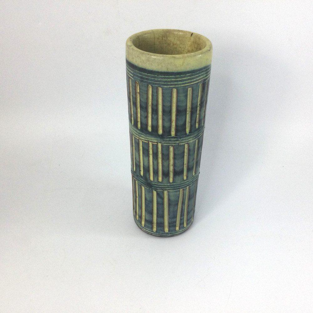 MCM Ceramic Vase Hal Lasky Puerto Rico Pottery Geometric Design Green 7