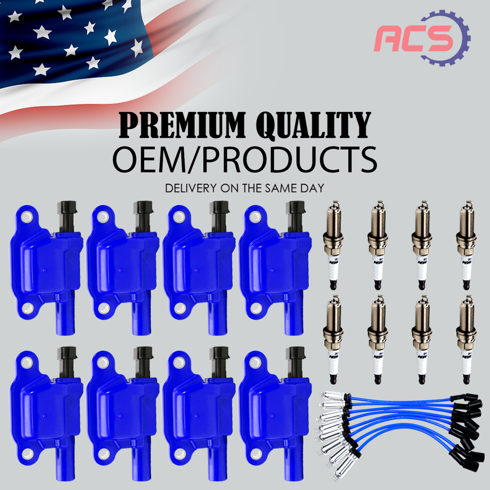8X OEM Ignition Coil & 8X Spark Plugs & Wires For Chevy GMC 4.8L 5.3L 6.0L UF413