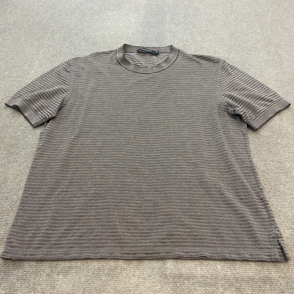 Ermenegildo Zegna Shirt Mens Large Brown Stripe Knit Short Sleeve Crewneck