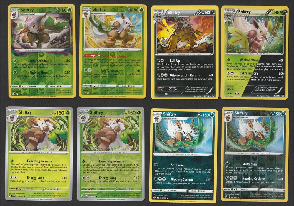 Shiftry Pokemon Card Collection Set of 8 English Cards Rare Reverse Holo Vintage