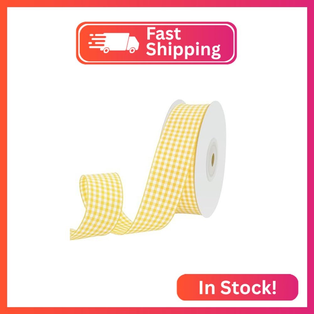GTYBOVA Double Faced 1 Inch x 25 Yards Golden Yellow Gingham Ribbon Polyester Wo