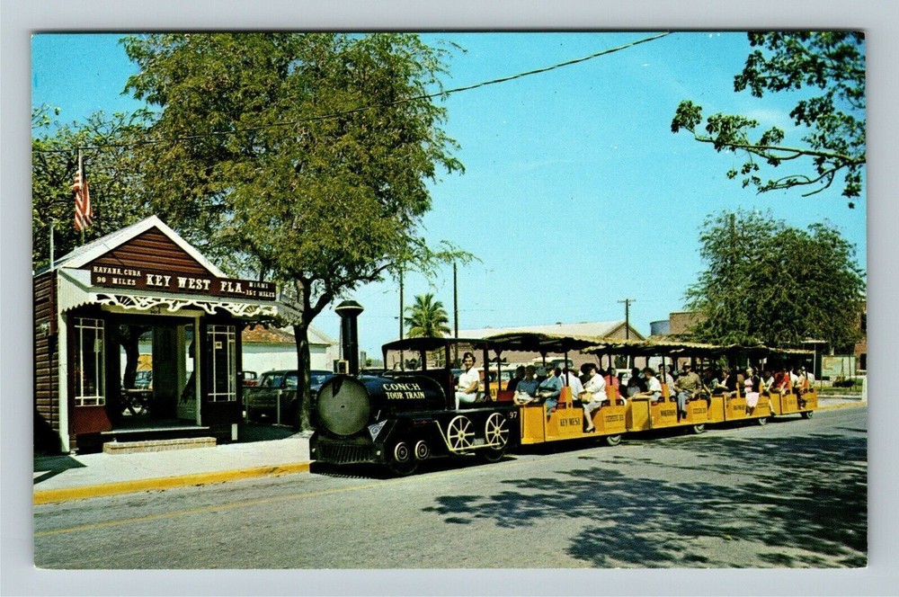 Key West FL-Florida, Depot And Conch Tour Train, Vintage Postcard