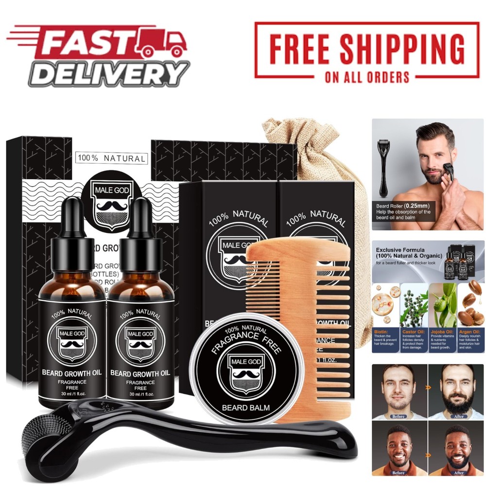Nourishing Beard Growth Kit with Unscented Oil and Comb for Patchy Beards
