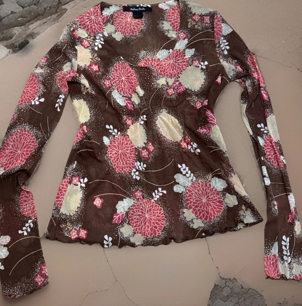Vintage Y2k Early 2000s Sheer Mesh  Brown Pink Coconut Girl Hyper-Feminine Med